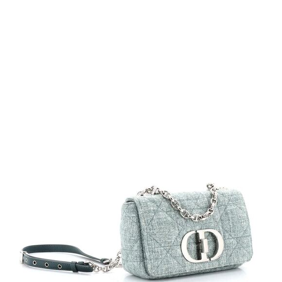 Christian Dior Caro Bag Macrocannage Quilt Linen Small Green - Picture 2 of 6